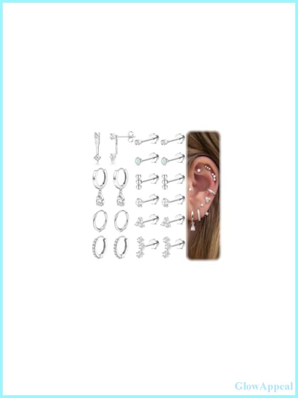 14K Gold Plated Flat Back Earrings Set, Hypoallergenic Studs & Hoops for